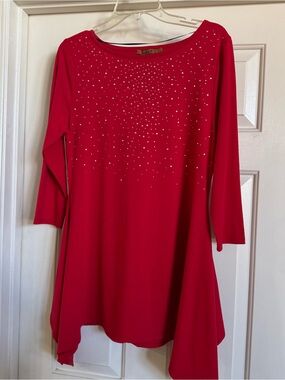 Red Belldini Embellished Women's Tunic Dress - Elegant Crystal Detail